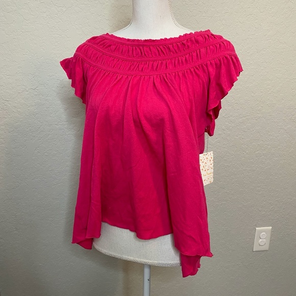 NWT Free People Womens Small Pink Ruffle Boho Top - Picture 7 of 10